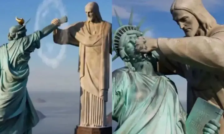 Cristo Redentor e Estátua da Liberdade lutam em vídeo publicado pelo Irã contra os EUA
